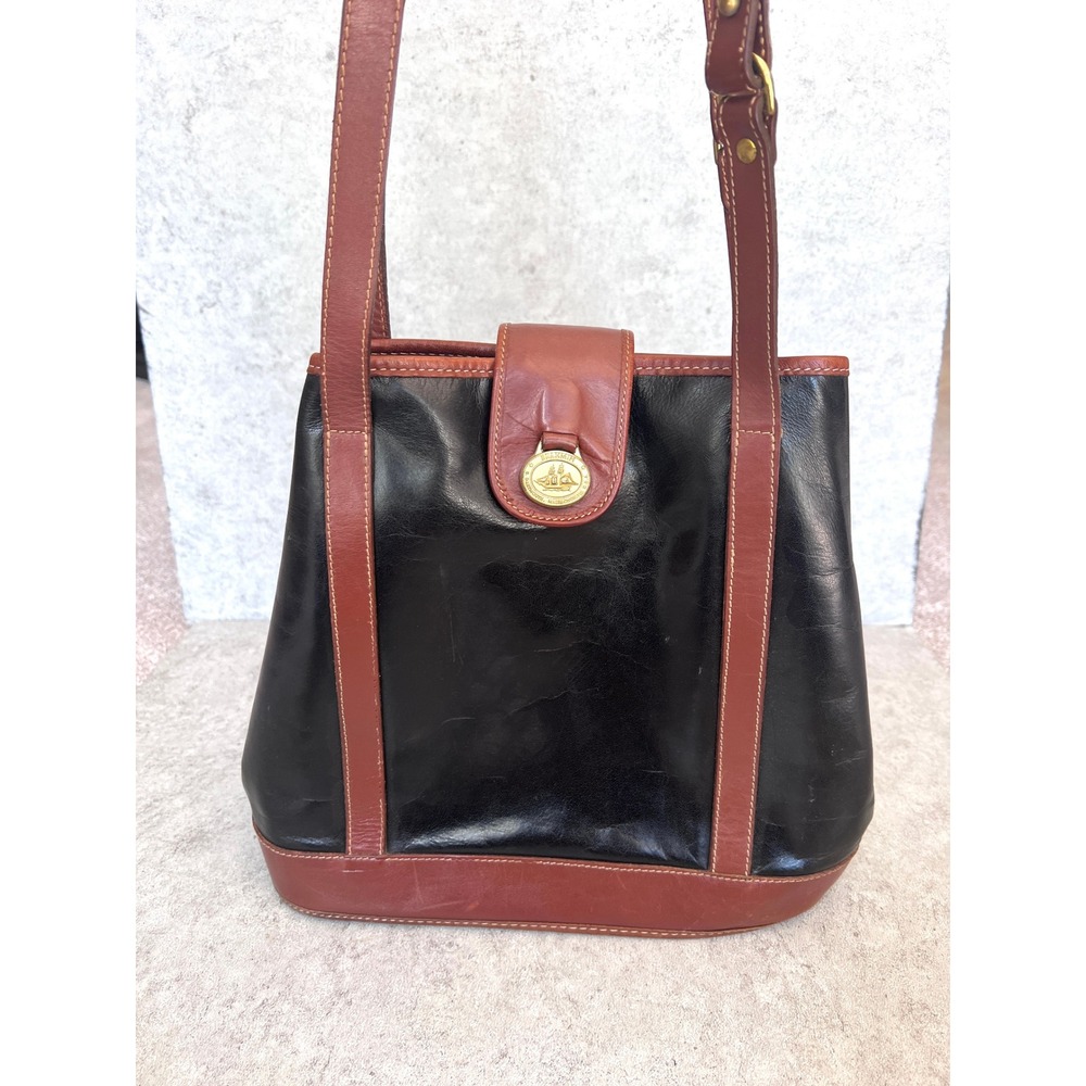 Brahmin Shoulder Bag Medium Black Brown Vintage Leather Purse Tote Academia 90s
